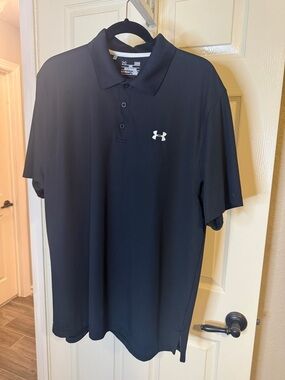 Under Armour Men's Black Heatgear Polo with White Logo